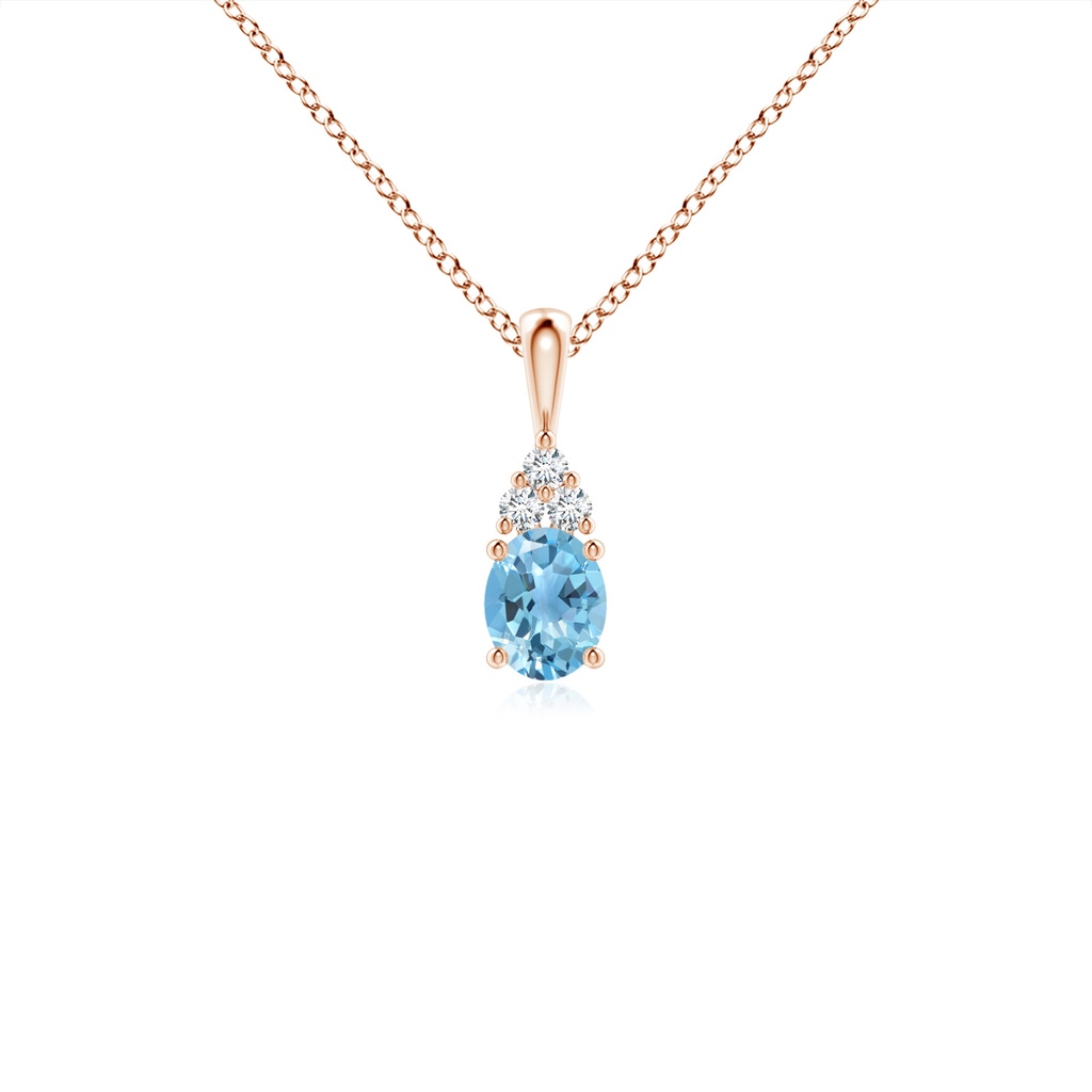 5x4mm A Oval Swiss Blue Topaz Solitaire Pendant with Trio Diamond in Rose Gold