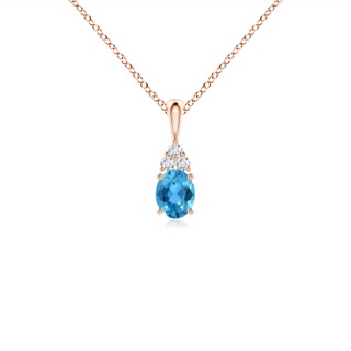 5x4mm AAA Oval Swiss Blue Topaz Solitaire Pendant with Trio Diamond in Rose Gold