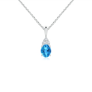 5x4mm AAAA Oval Swiss Blue Topaz Solitaire Pendant with Trio Diamond in P950 Platinum