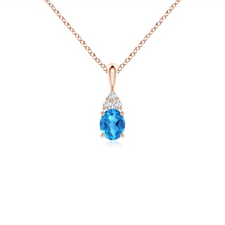 5x4mm AAAA Oval Swiss Blue Topaz Solitaire Pendant with Trio Diamond in Rose Gold