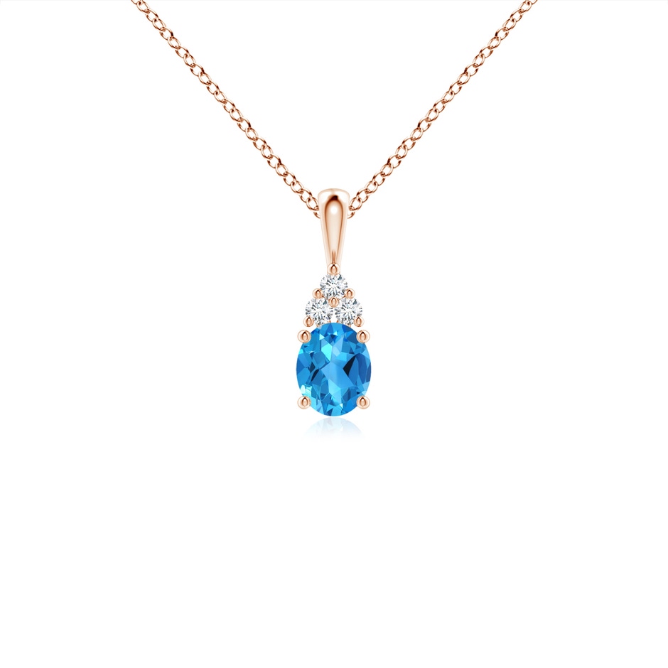 5x4mm AAAA Oval Swiss Blue Topaz Solitaire Pendant with Trio Diamond in Rose Gold 