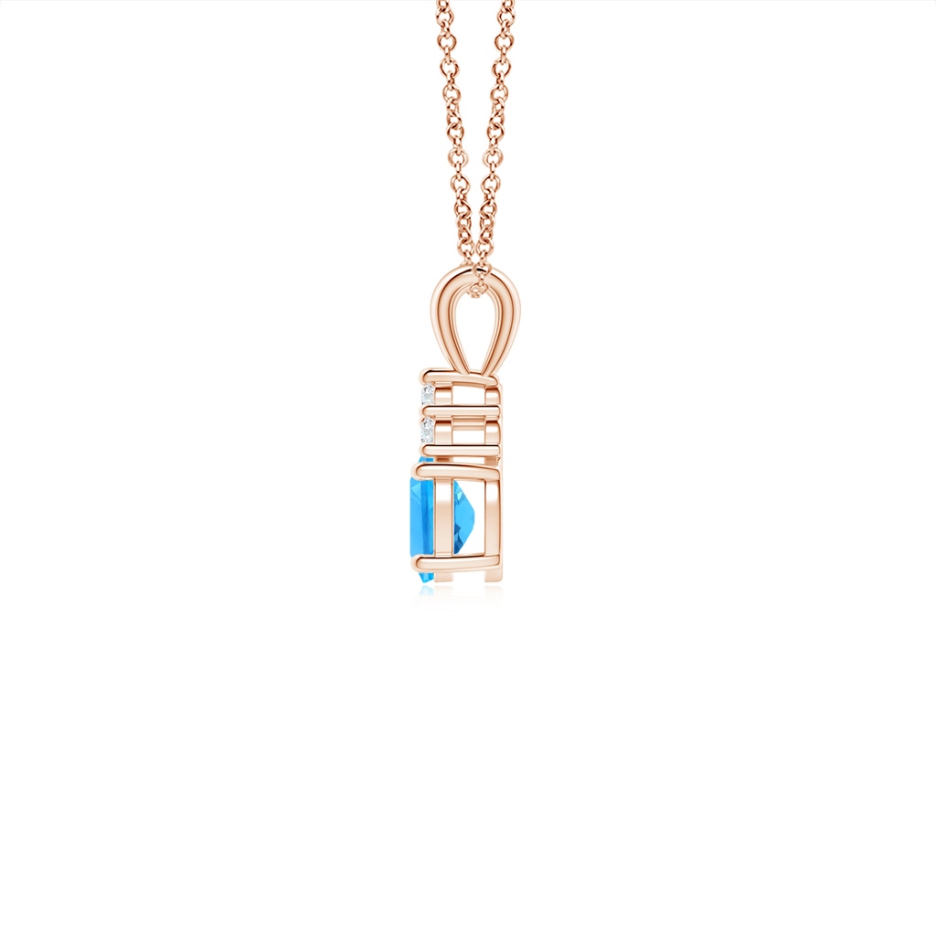 5x4mm AAAA Oval Swiss Blue Topaz Solitaire Pendant with Trio Diamond in Rose Gold - side_1