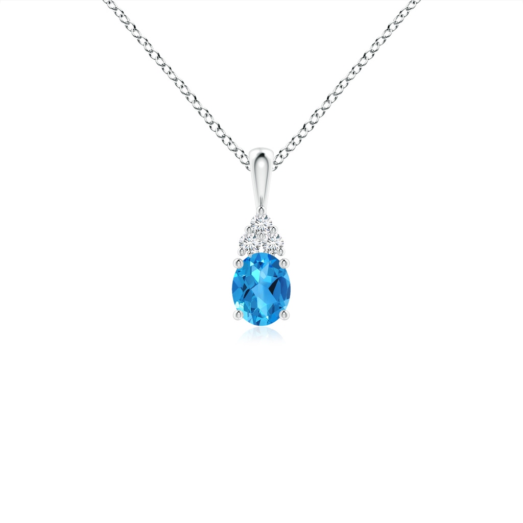 5x4mm AAAA Oval Swiss Blue Topaz Solitaire Pendant with Trio Diamond in S999 Silver