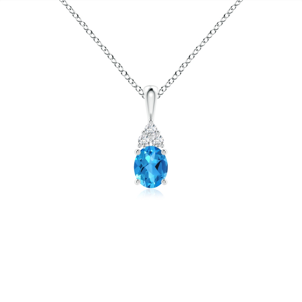 5x4mm AAAA Oval Swiss Blue Topaz Solitaire Pendant with Trio Diamond in White Gold