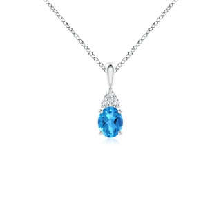 5x4mm AAAA Oval Swiss Blue Topaz Solitaire Pendant with Trio Diamond in White Gold