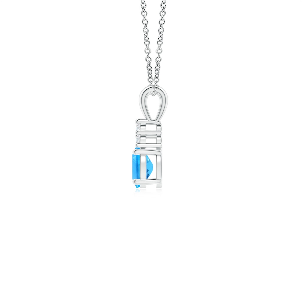 5x4mm AAAA Oval Swiss Blue Topaz Solitaire Pendant with Trio Diamond in White Gold Side-1