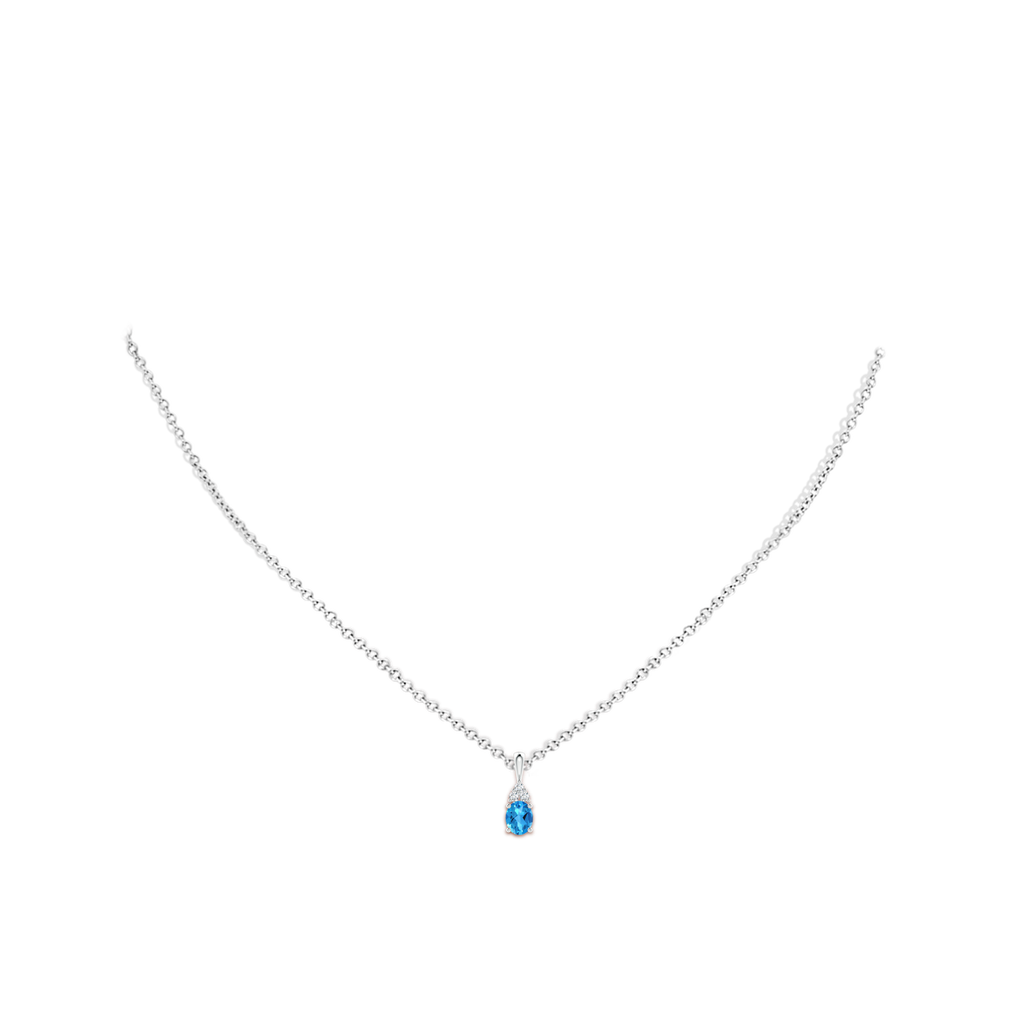 5x4mm AAAA Oval Swiss Blue Topaz Solitaire Pendant with Trio Diamond in White Gold Body-Neck