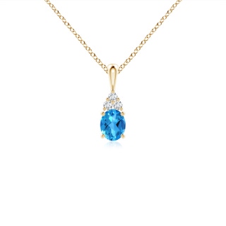 5x4mm AAAA Oval Swiss Blue Topaz Solitaire Pendant with Trio Diamond in Yellow Gold