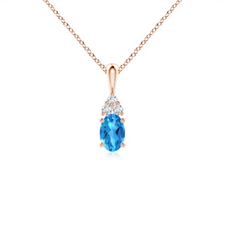 6x4mm AAAA Oval Swiss Blue Topaz Solitaire Pendant with Trio Diamond in Rose Gold