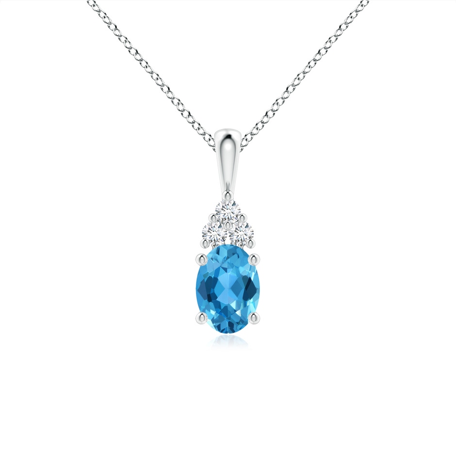 7x5mm AAA Oval Swiss Blue Topaz Solitaire Pendant with Trio Diamond in White Gold 