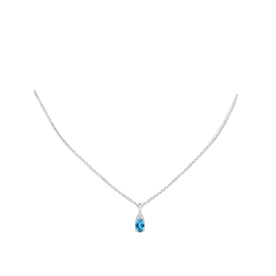 7x5mm AAA Oval Swiss Blue Topaz Solitaire Pendant with Trio Diamond in White Gold body-neck