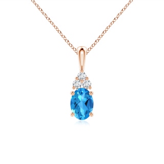 7x5mm AAAA Oval Swiss Blue Topaz Solitaire Pendant with Trio Diamond in Rose Gold