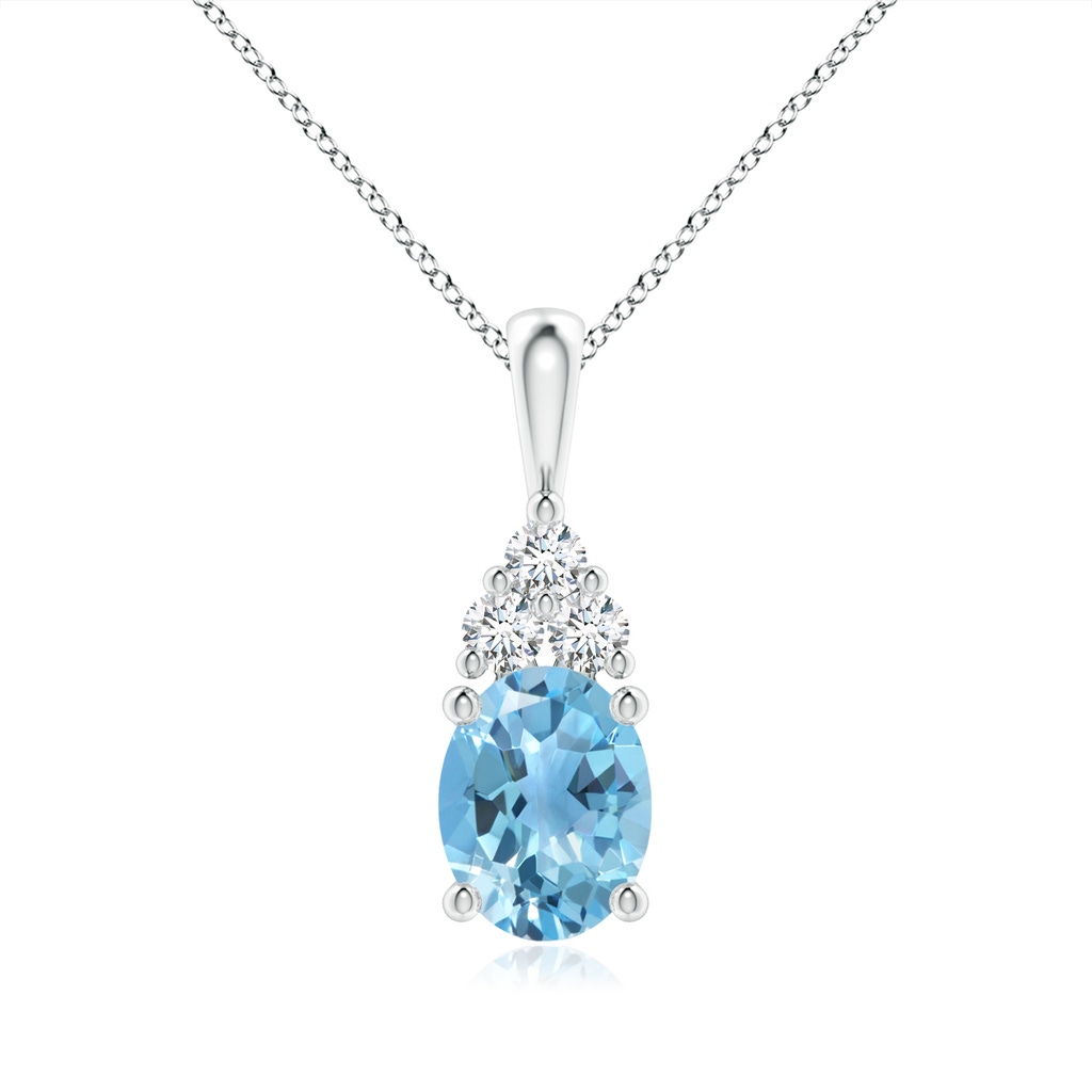 9x7mm A Oval Swiss Blue Topaz Solitaire Pendant with Trio Diamond in White Gold
