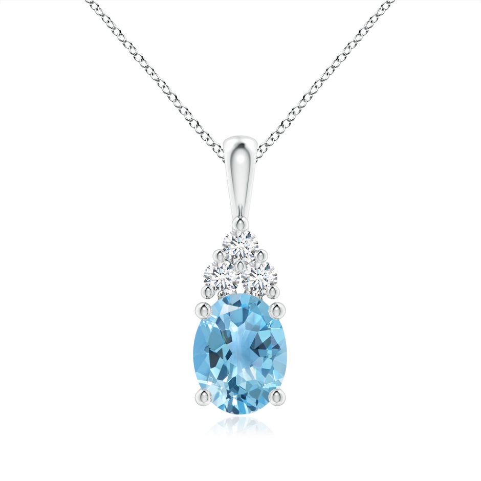 9x7mm A Oval Swiss Blue Topaz Solitaire Pendant with Trio Diamond in White Gold 