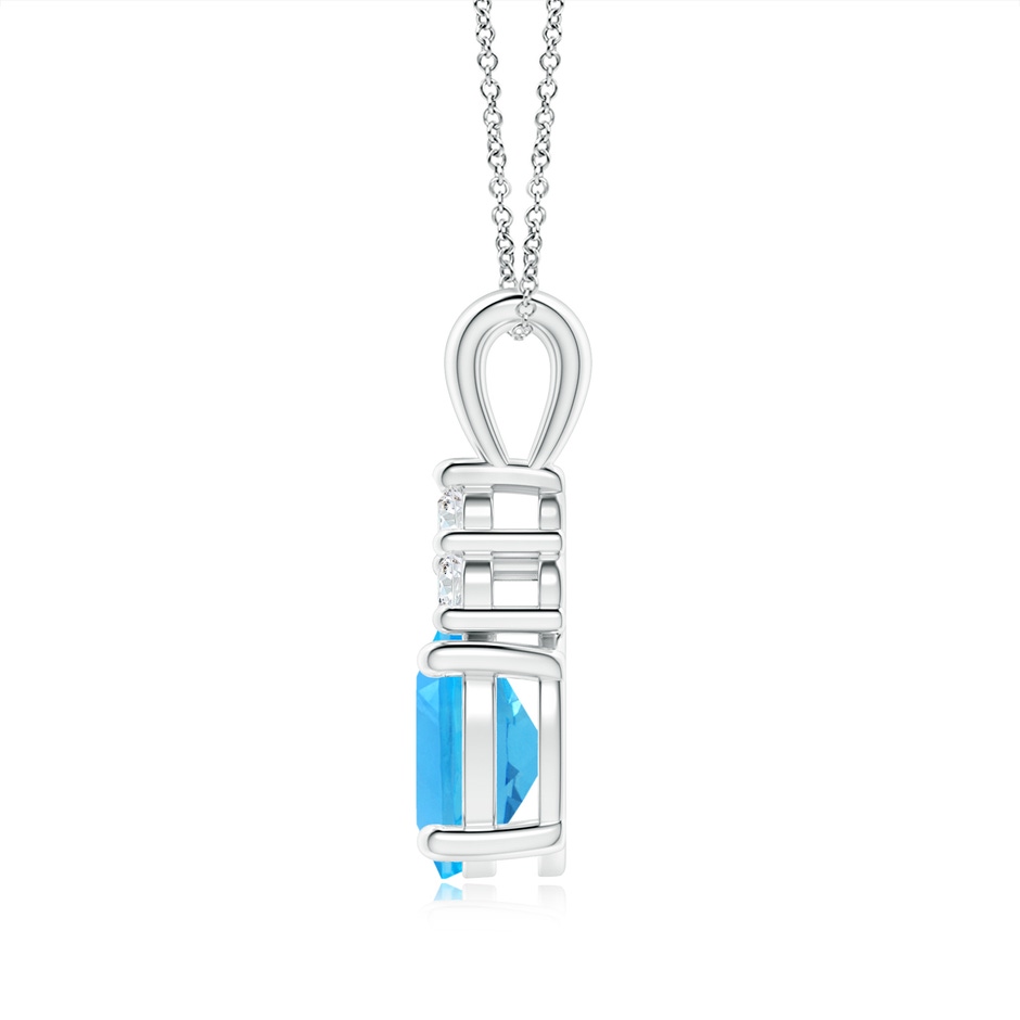 9x7mm AAA Oval Swiss Blue Topaz Solitaire Pendant with Trio Diamond in White Gold side-1