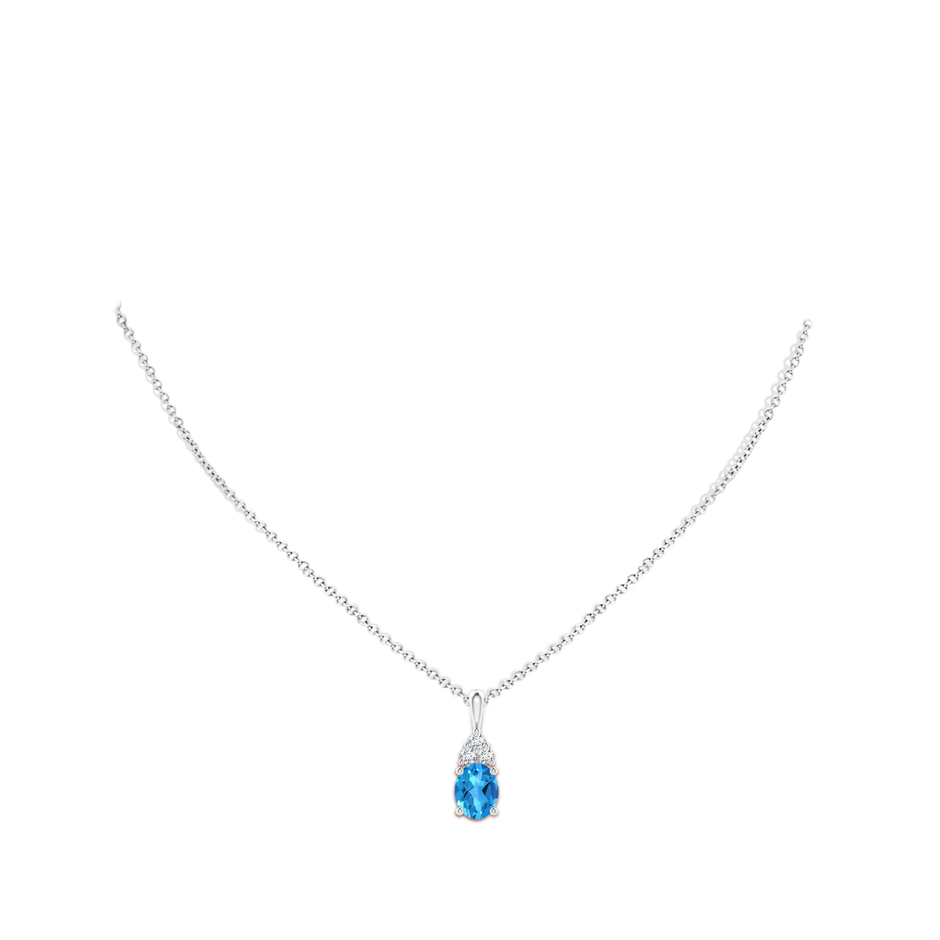9x7mm AAAA Oval Swiss Blue Topaz Solitaire Pendant with Trio Diamond in P950 Platinum body-neck