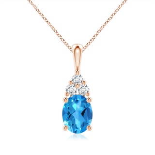 9x7mm AAAA Oval Swiss Blue Topaz Solitaire Pendant with Trio Diamond in Rose Gold