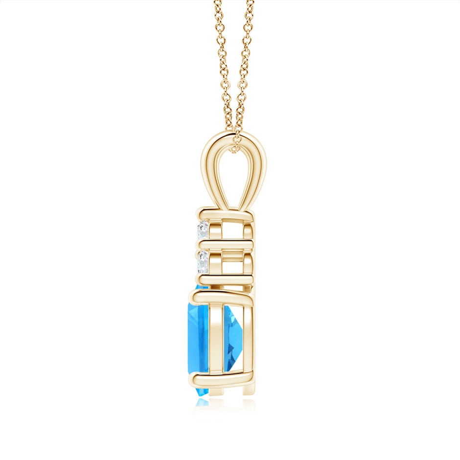 9x7mm AAAA Oval Swiss Blue Topaz Solitaire Pendant with Trio Diamond in Yellow Gold side-1