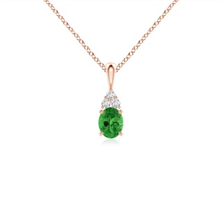 5x4mm AAA Oval Tsavorite Solitaire Pendant with Trio Diamond in Rose Gold