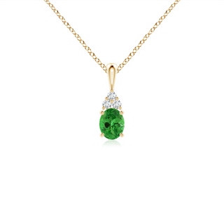 5x4mm AAA Oval Tsavorite Solitaire Pendant with Trio Diamond in Yellow Gold