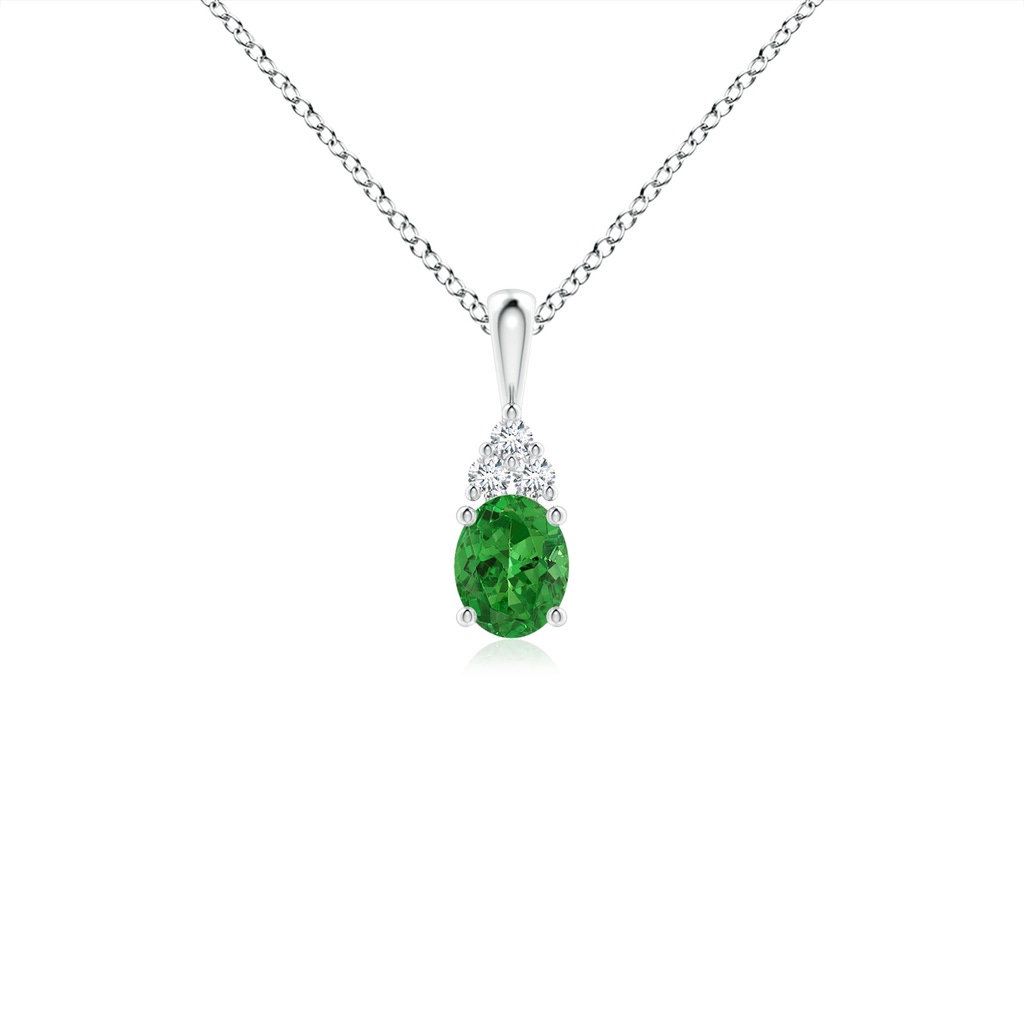 5x4mm AAAA Oval Tsavorite Solitaire Pendant with Trio Diamond in P950 Platinum