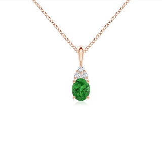 5x4mm AAAA Oval Tsavorite Solitaire Pendant with Trio Diamond in Rose Gold