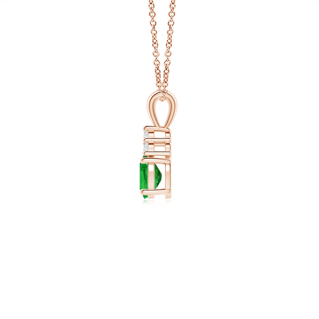 5x4mm AAAA Oval Tsavorite Solitaire Pendant with Trio Diamond in Rose Gold - side_1
