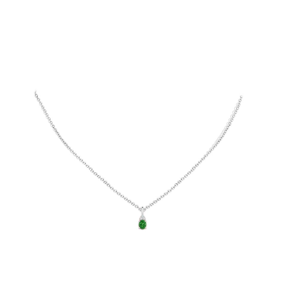 5x4mm AAAA Oval Tsavorite Solitaire Pendant with Trio Diamond in S999 Silver body-neck