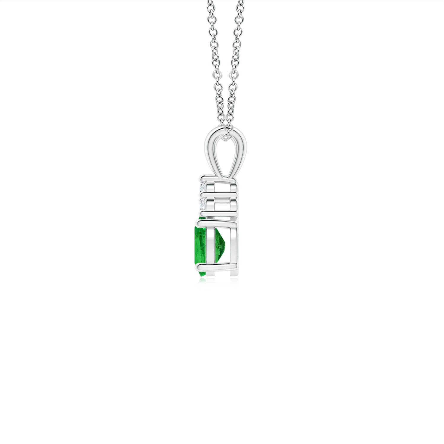 5x4mm AAAA Oval Tsavorite Solitaire Pendant with Trio Diamond in White Gold