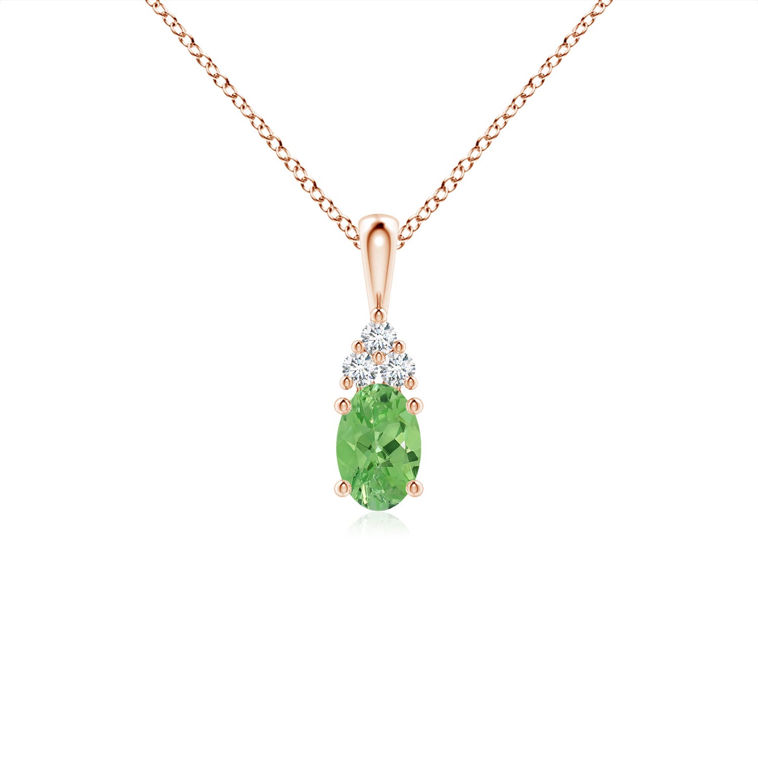6x4mm A Oval Tsavorite Solitaire Pendant with Trio Diamond in Rose Gold