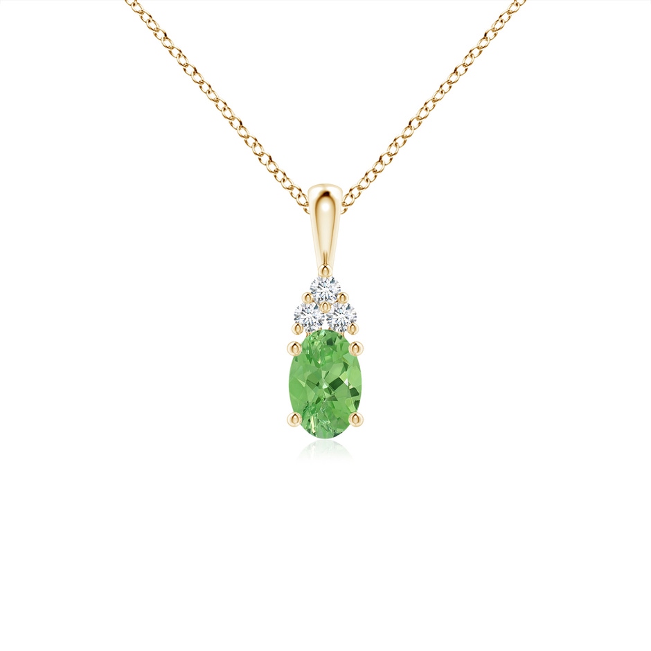 6x4mm A Oval Tsavorite Solitaire Pendant with Trio Diamond in Yellow Gold 