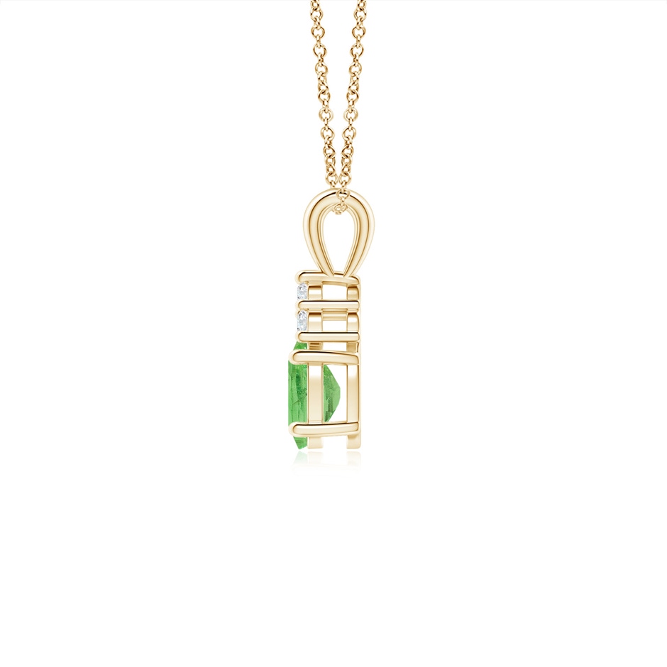 6x4mm A Oval Tsavorite Solitaire Pendant with Trio Diamond in Yellow Gold side-1