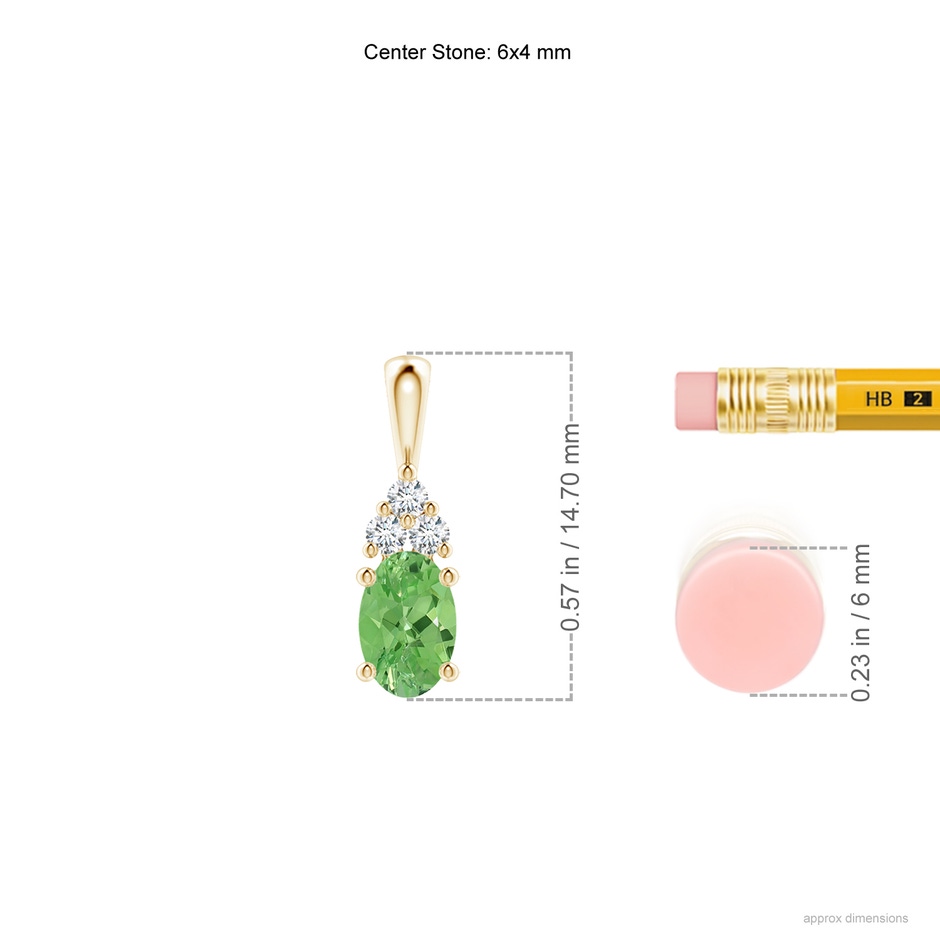 6x4mm A Oval Tsavorite Solitaire Pendant with Trio Diamond in Yellow Gold ruler