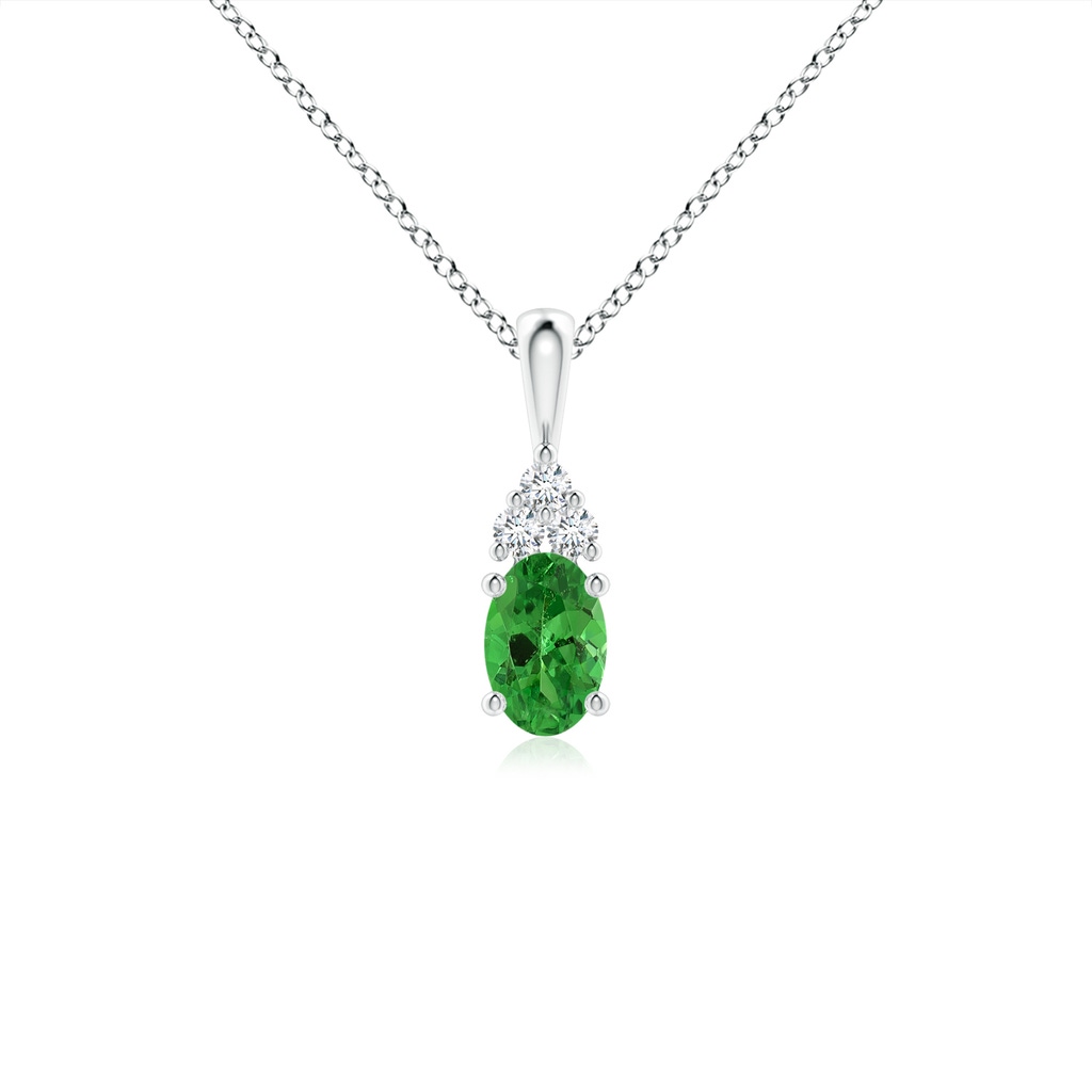 6x4mm AAA Oval Tsavorite Solitaire Pendant with Trio Diamond in White Gold