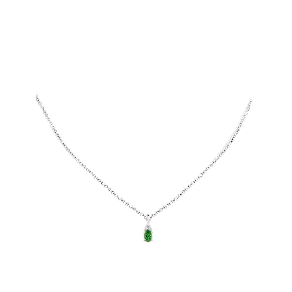6x4mm AAA Oval Tsavorite Solitaire Pendant with Trio Diamond in White Gold Body-Neck