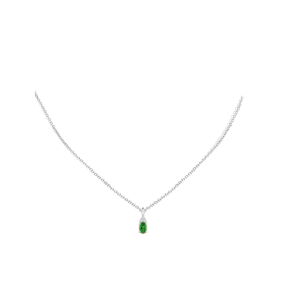 6x4mm AAA Oval Tsavorite Solitaire Pendant with Trio Diamond in White Gold body-neck