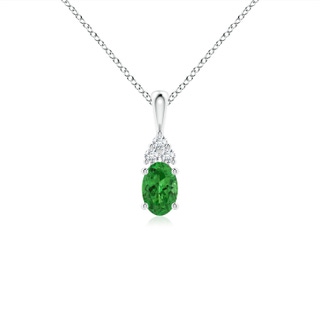 6x4mm AAAA Oval Tsavorite Solitaire Pendant with Trio Diamond in White Gold