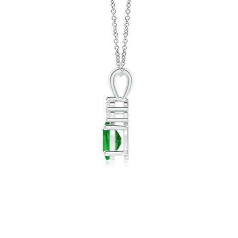 6x4mm AAAA Oval Tsavorite Solitaire Pendant with Trio Diamond in White Gold - side 2
