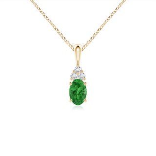 6x4mm AAAA Oval Tsavorite Solitaire Pendant with Trio Diamond in Yellow Gold