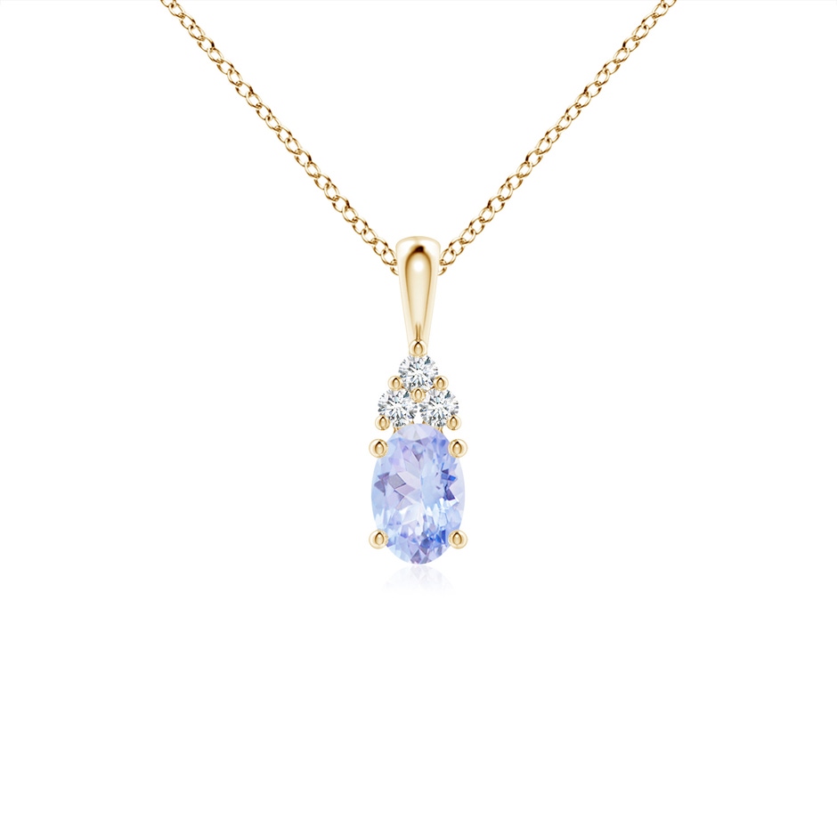 6x4mm A Oval Tanzanite Solitaire Pendant with Trio Diamond in Yellow Gold 