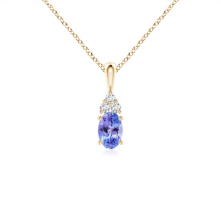 6x4mm AAA Oval Tanzanite Solitaire Pendant with Trio Diamond in Yellow Gold