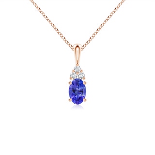 6x4mm AAAA Oval Tanzanite Solitaire Pendant with Trio Diamond in 9K Rose Gold