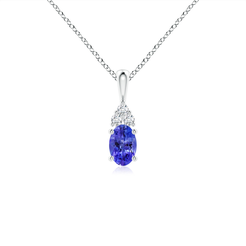 6x4mm AAAA Oval Tanzanite Solitaire Pendant with Trio Diamond in P950 Platinum