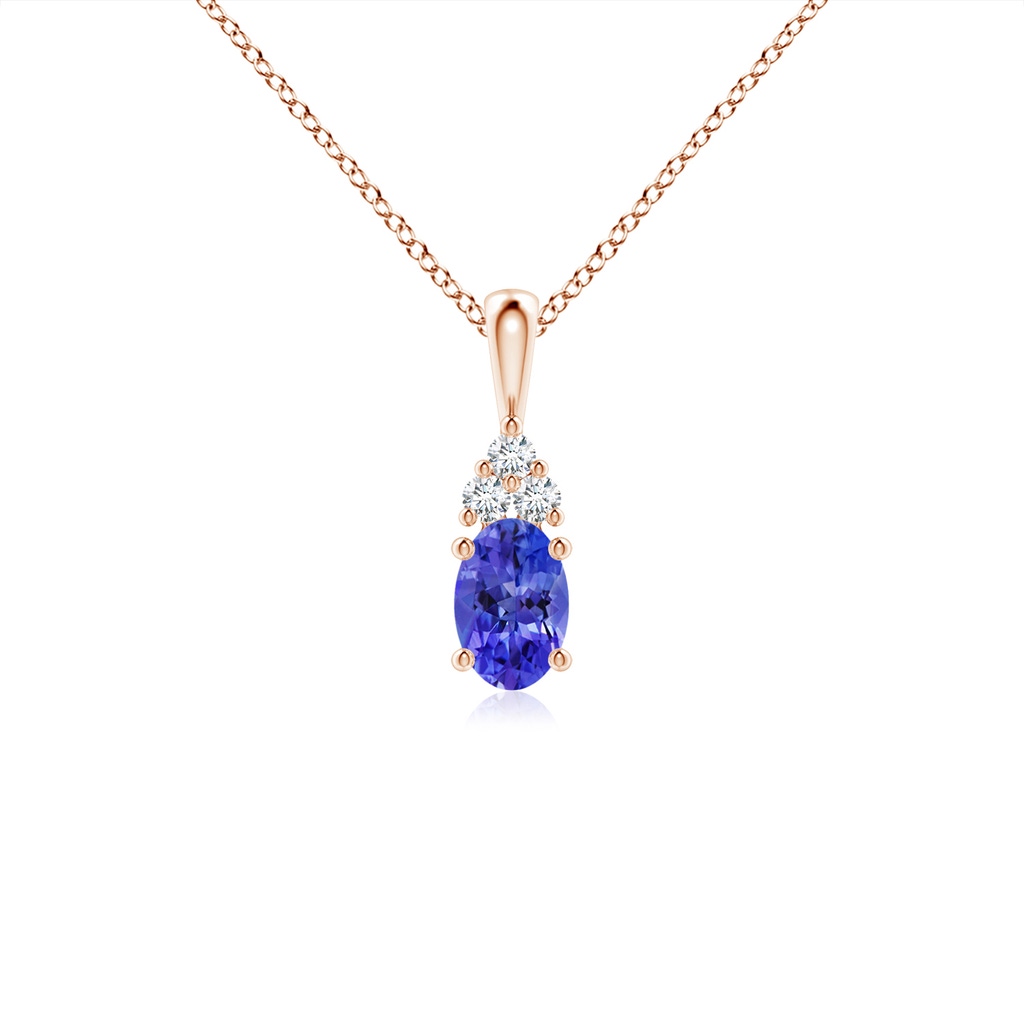6x4mm AAAA Oval Tanzanite Solitaire Pendant with Trio Diamond in Rose Gold