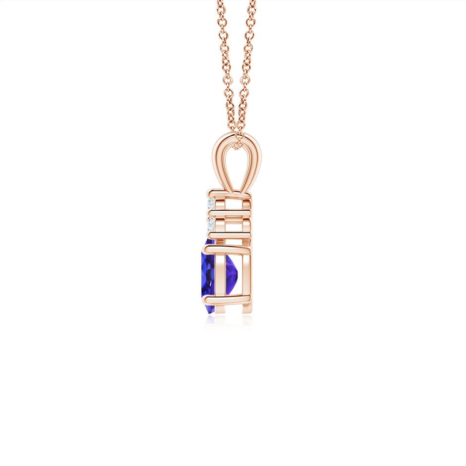 6x4mm AAAA Oval Tanzanite Solitaire Pendant with Trio Diamond in Rose Gold side-1