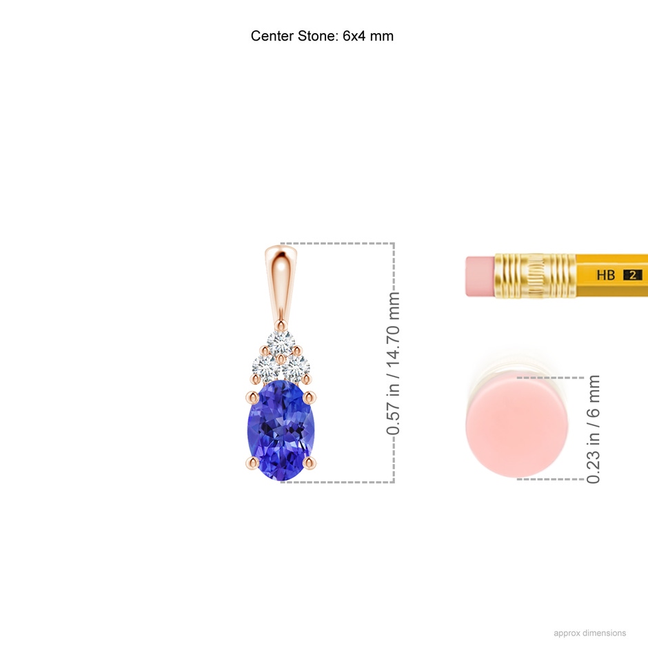 6x4mm AAAA Oval Tanzanite Solitaire Pendant with Trio Diamond in Rose Gold ruler