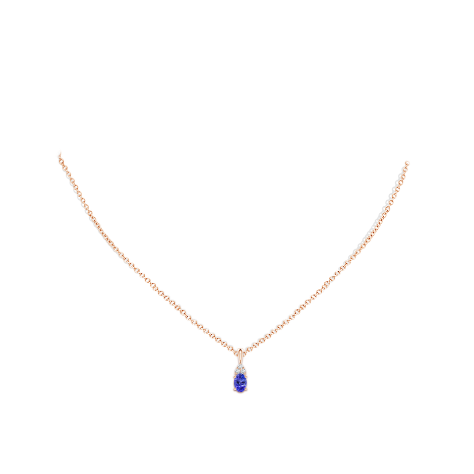 6x4mm AAAA Oval Tanzanite Solitaire Pendant with Trio Diamond in Rose Gold body-neck