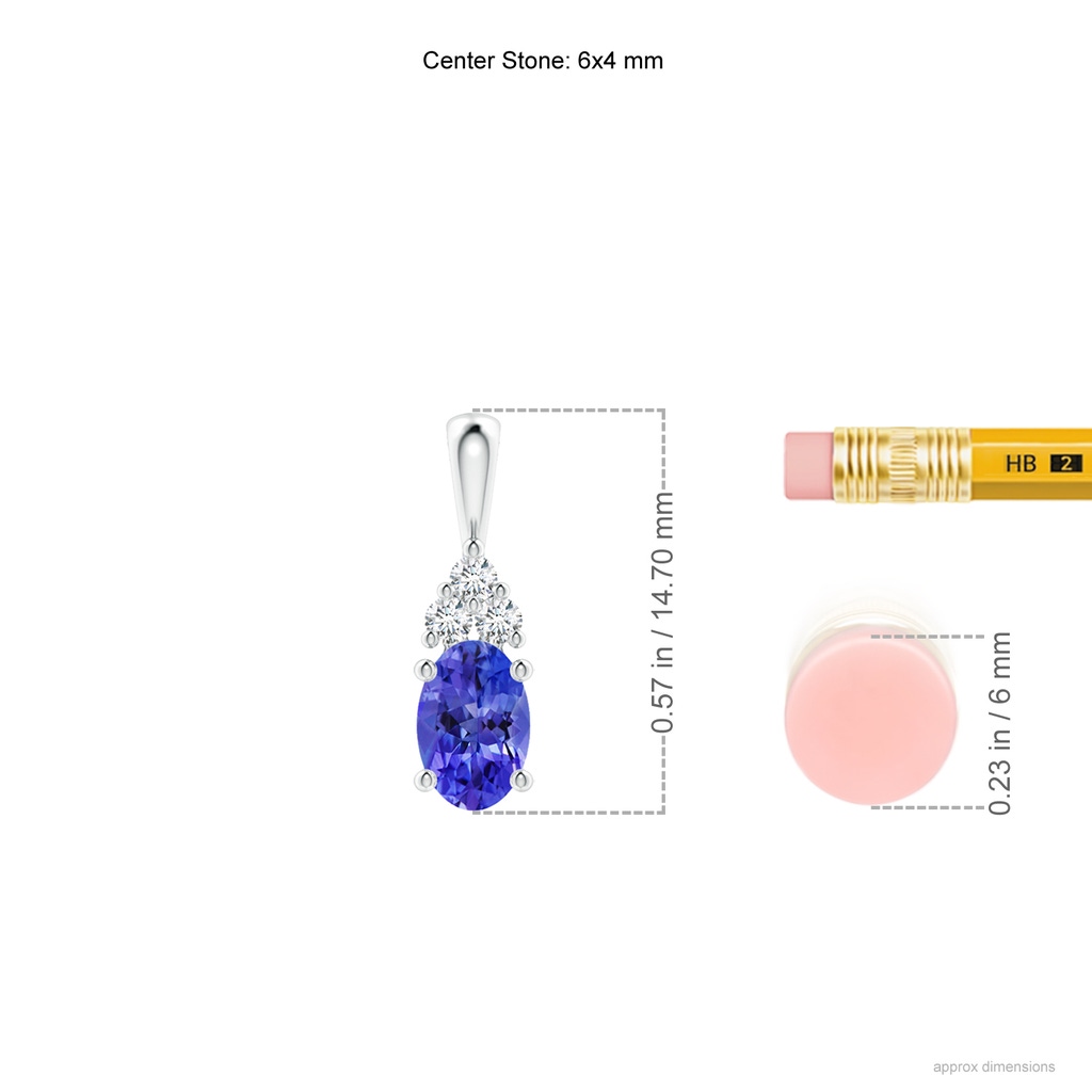 6x4mm AAAA Oval Tanzanite Solitaire Pendant with Trio Diamond in S999 Silver Ruler