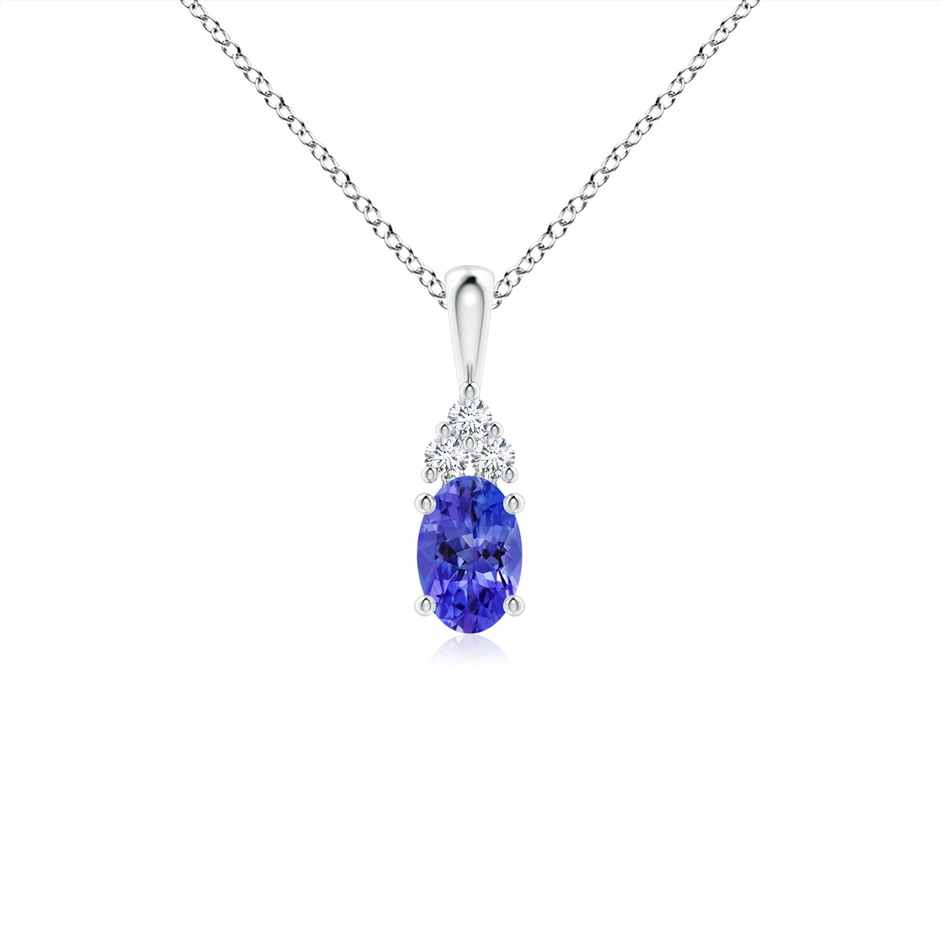 6x4mm AAAA Oval Tanzanite Solitaire Pendant with Trio Diamond in White Gold 