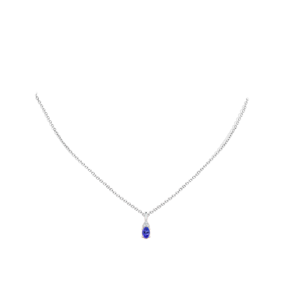 6x4mm AAAA Oval Tanzanite Solitaire Pendant with Trio Diamond in White Gold body-neck